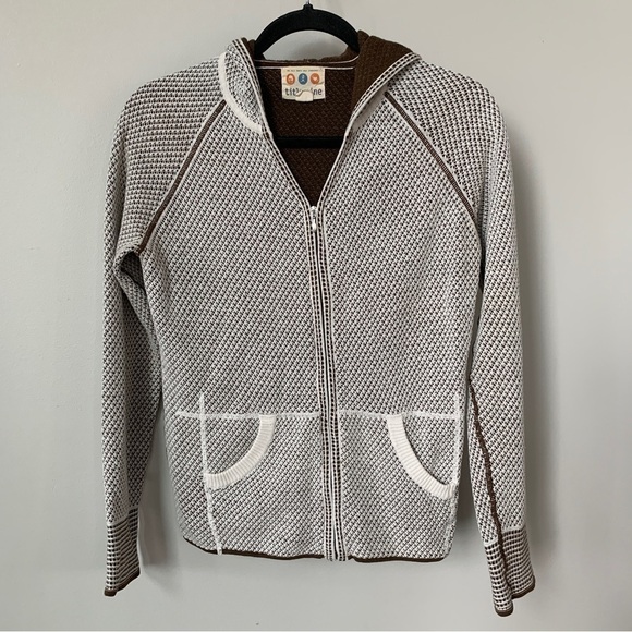 Title Nine Brown & Cream Sweater Jacket w/Hood Size S - Picture 1 of 8